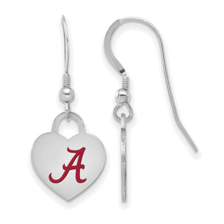 Sterling Silver Rhodium-plated LogoArt University of Alabama Enamel Heart Dangle Earrings