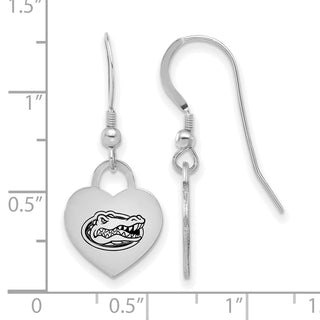 Sterling Silver Rhodium-plated LogoArt University of Florida Enamel Heart Dangle Earrings