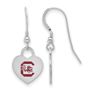 Sterling Silver Rhodium-plated LogoArt University of South Carolina Enamel Heart Dangle Earrings
