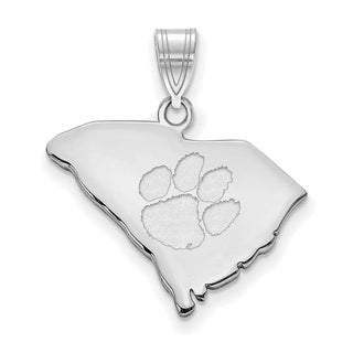 Sterling Silver Rhodium-plated LogoArt Clemson University State Pendant