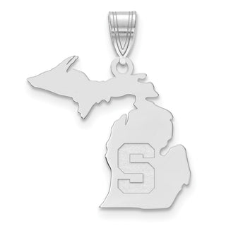 Sterling Silver Rhodium-plated LogoArt Michigan State University State Pendant