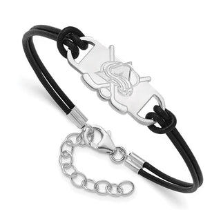 Sterling Silver Rhodium-plated NHL LogoArt Colorado Avalanche Hockey Stick Leather Bracelet