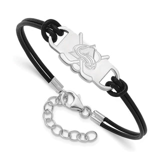 Sterling Silver Rhodium-plated NHL LogoArt Colorado Avalanche Hockey Stick Leather Bracelet