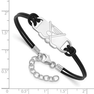 Sterling Silver Rhodium-plated NHL LogoArt St Louis Blues Hockey Stick Leather Bracelet