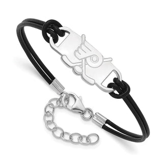 Sterling Silver Rhodium-plated NHL LogoArt Philadelphia Flyers Hockey Stick Leather Bracelet