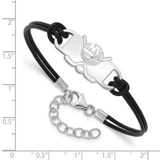 Sterling Silver Rhodium-plated NHL LogoArt New York Islanders Hockey Stick Leather Bracelet