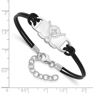 Sterling Silver Rhodium-plated NHL LogoArt Winnipeg Jets Hockey Stick Leather Bracelet