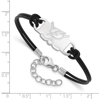 Sterling Silver Rhodium-plated NHL LogoArt Tampa Bay Lightning Hockey Stick Leather Bracelet