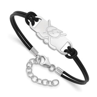 Sterling Silver Rhodium-plated NHL LogoArt Tampa Bay Lightning Hockey Stick Leather Bracelet