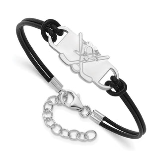 Sterling Silver Rhodium-plated NHL LogoArt Pittsburgh Penguins Hockey Stick Leather Bracelet