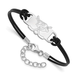 Sterling Silver Rhodium-plated NHL LogoArt Nashville Predators Hockey Stick Leather Bracelet