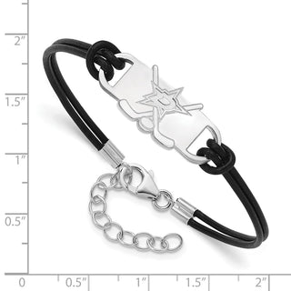 Sterling Silver Rhodium-plated NHL LogoArt Dallas Stars Hockey Stick Leather Bracelet