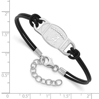 Sterling Silver Rhodium-plated LogoArt University of Alabama Football Leather Bracelet