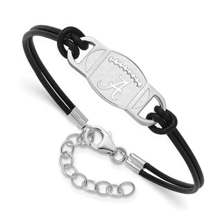 Sterling Silver Rhodium-plated LogoArt University of Alabama Football Leather Bracelet