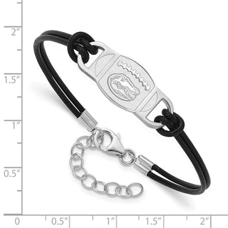 Sterling Silver Rhodium-plated LogoArt University of Florida Football Leather Bracelet