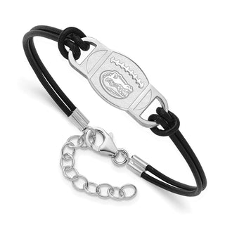 Sterling Silver Rhodium-plated LogoArt University of Florida Football Leather Bracelet