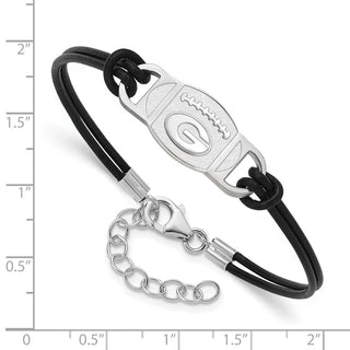 Sterling Silver Rhodium-plated LogoArt University of Georgia Football Leather Bracelet
