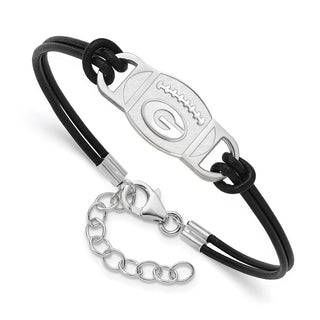 Sterling Silver Rhodium-plated LogoArt University of Georgia Football Leather Bracelet