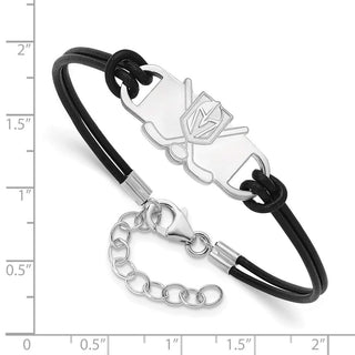 Sterling Silver Rhodium-plated NHL LogoArt Vegas Golden Knights Hockey Stick Leather Bracelet