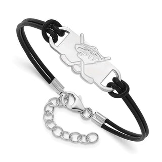 Sterling Silver Rhodium-plated NHL LogoArt Minnesota Wild Hockey Stick Leather Bracelet