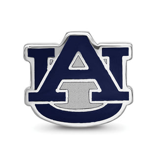 Sterling Silver Rhodium-plated LogoArt Auburn University A-U Enameled Logo Bead