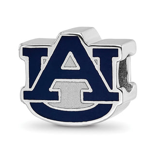 Sterling Silver Rhodium-plated LogoArt Auburn University A-U Enameled Logo Bead