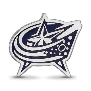 Sterling Silver Rhodium-plated NHL LogoArt Columbus Blue Jackets Enameled Logo Bead