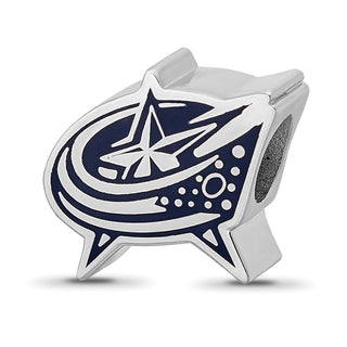 Sterling Silver Rhodium-plated NHL LogoArt Columbus Blue Jackets Enameled Logo Bead