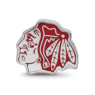 Sterling Silver Rhodium-plated NHL LogoArt Chicago Blackhawks Enameled Logo Bead