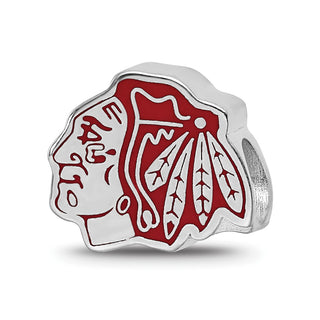 Sterling Silver Rhodium-plated NHL LogoArt Chicago Blackhawks Enameled Logo Bead
