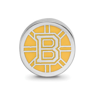 Sterling Silver Rhodium-plated NHL LogoArt Boston Bruins Enameled Bead
