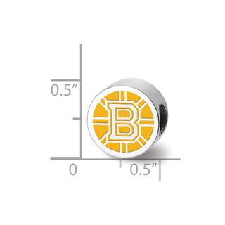 Sterling Silver Rhodium-plated NHL LogoArt Boston Bruins Enameled Bead
