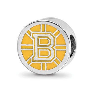 Sterling Silver Rhodium-plated NHL LogoArt Boston Bruins Enameled Bead