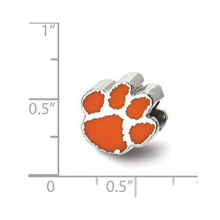 Sterling Silver Rhodium-plated LogoArt Clemson University Tiger Paw Enameled Logo Bead