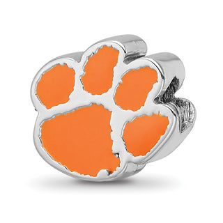 Sterling Silver Rhodium-plated LogoArt Clemson University Tiger Paw Enameled Logo Bead