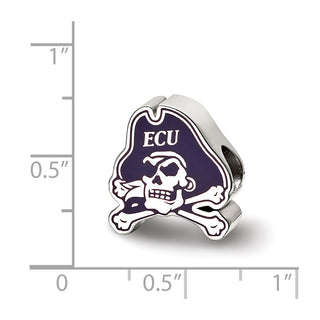 Sterling Silver Rhodium-plated LogoArt East Carolina University Pirate Enameled Bead