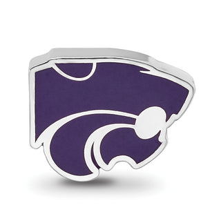Sterling Silver Rhodium-plated LogoArt Kansas State University Wildcat Enameled Logo Bead