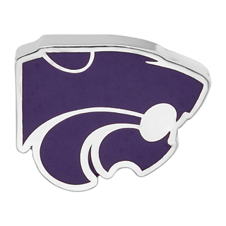 Sterling Silver Rhodium-plated LogoArt Kansas State University Wildcat Enameled Logo Bead