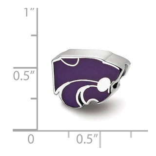 Sterling Silver Rhodium-plated LogoArt Kansas State University Wildcat Enameled Logo Bead