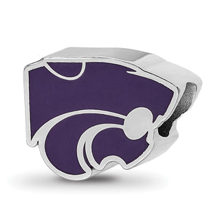 Sterling Silver Rhodium-plated LogoArt Kansas State University Wildcat Enameled Logo Bead