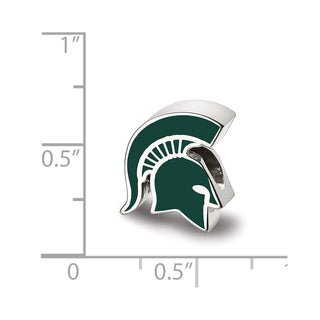 Sterling Silver Rhodium-plated LogoArt Michigan State University Spartan Enameled Logo Bead