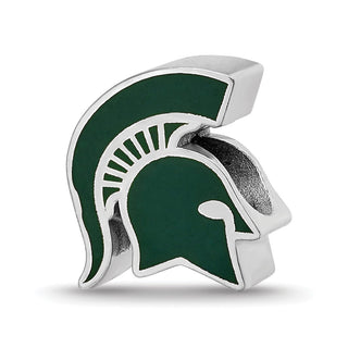 Sterling Silver Rhodium-plated LogoArt Michigan State University Spartan Enameled Logo Bead