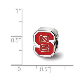Sterling Silver Rhodium-plated LogoArt North Carolina State University N-C-S Enameled Logo Bead