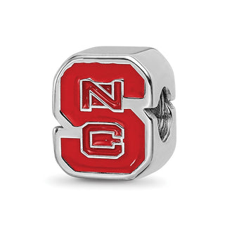Sterling Silver Rhodium-plated LogoArt North Carolina State University N-C-S Enameled Logo Bead