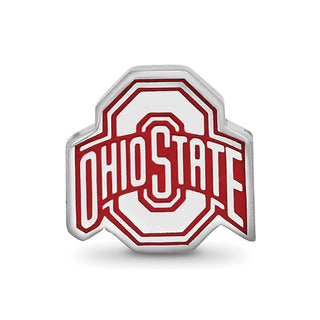 Sterling Silver Rhodium-plated LogoArt The Ohio State University Enameled Extruded Logo Bead