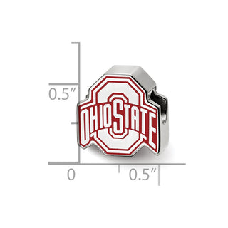 Sterling Silver Rhodium-plated LogoArt The Ohio State University Enameled Extruded Logo Bead