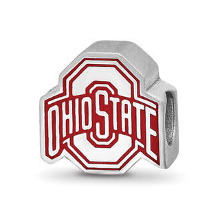 Sterling Silver Rhodium-plated LogoArt The Ohio State University Enameled Extruded Logo Bead