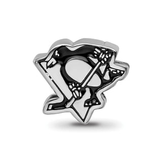 Sterling Silver Rhodium-plated NHL LogoArt Pittsburgh Penguins Logo Enameled Bead