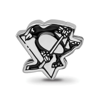 Sterling Silver Rhodium-plated NHL LogoArt Pittsburgh Penguins Logo Enameled Bead