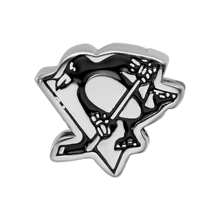Sterling Silver Rhodium-plated NHL LogoArt Pittsburgh Penguins Logo Enameled Bead
